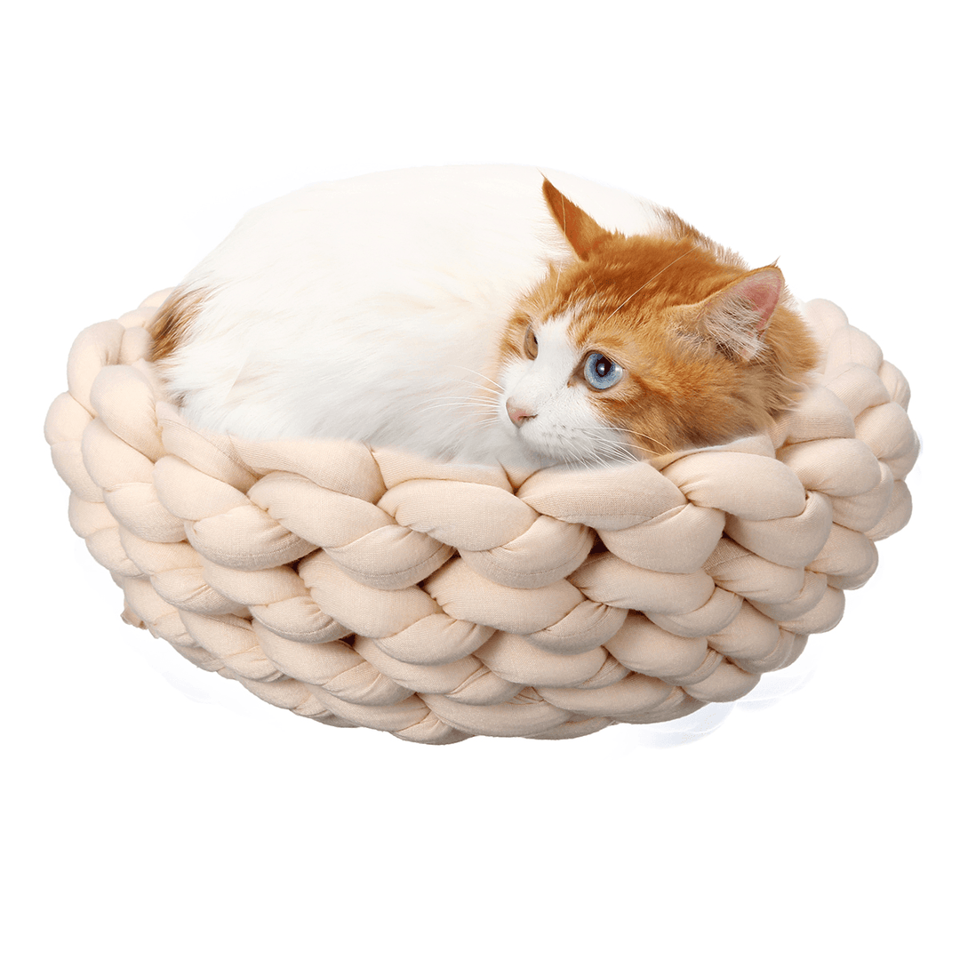 40CM Handmade Knitting Pet Cat Dog Pet Bed Nests House Cushion Mat Pad Washable - MRSLM