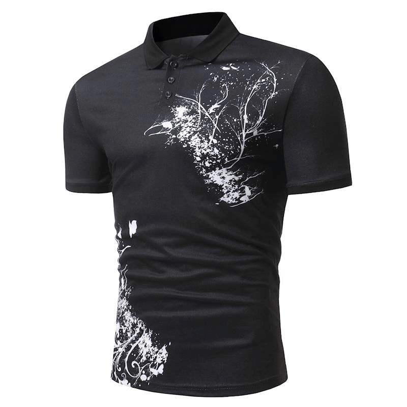 Men'S Classic Black White Printing Short-Sleeved Golf Shirt