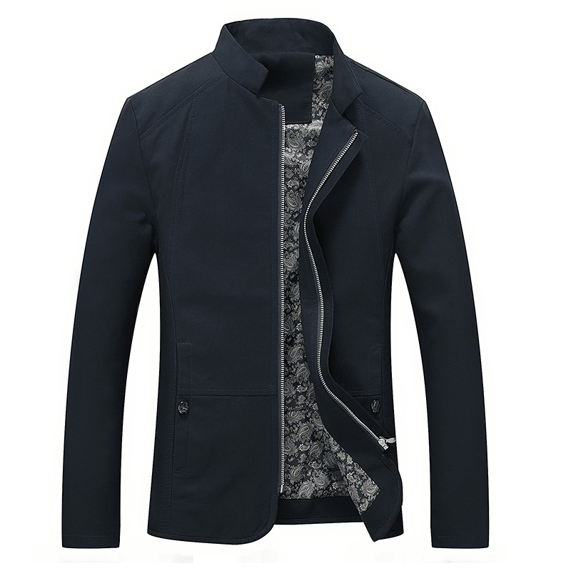 Men Fashion Business Stand Collar Cotton Casual Solid Jacket