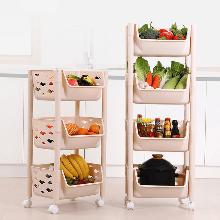 3/4 Tier Kitchen Vegetables Storage Trolley Cart Shelf Wheels Room Rack Stand