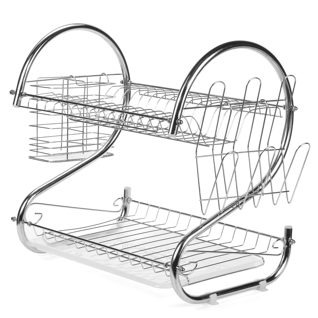 Multifunction 2 Tier Kitchen Dish Cutlery Drainer Rack Drip Tray Plate Holder Drain Shelf