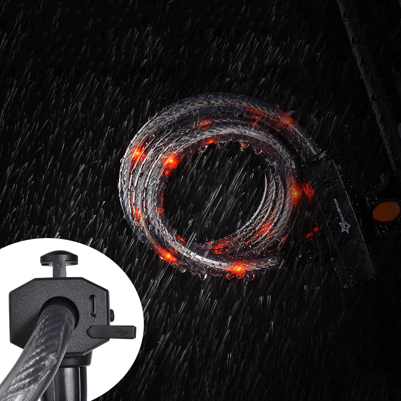 XANES 1.2M Mutifunction Anti-Theft Bike Lock Safe Tail Light Lock Usb Rechargeable Rainproof