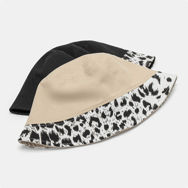 Women Patchwork Leopard Pattern Print Sun Hat Cotton Fashion All-Match Sunscreen Bucket Hat