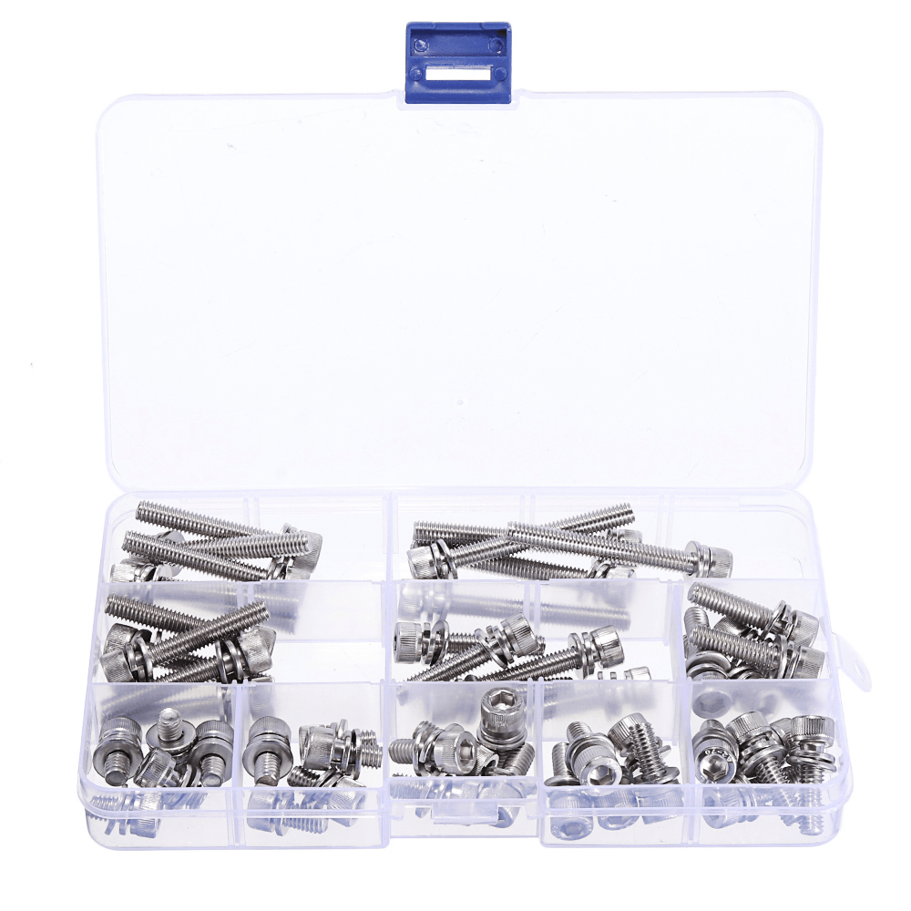 Suleve M6SH3 50Pcs M6 Hex Socket Knurled Cap Head Screw 304 Stainless Steel Bolt Assortment Set