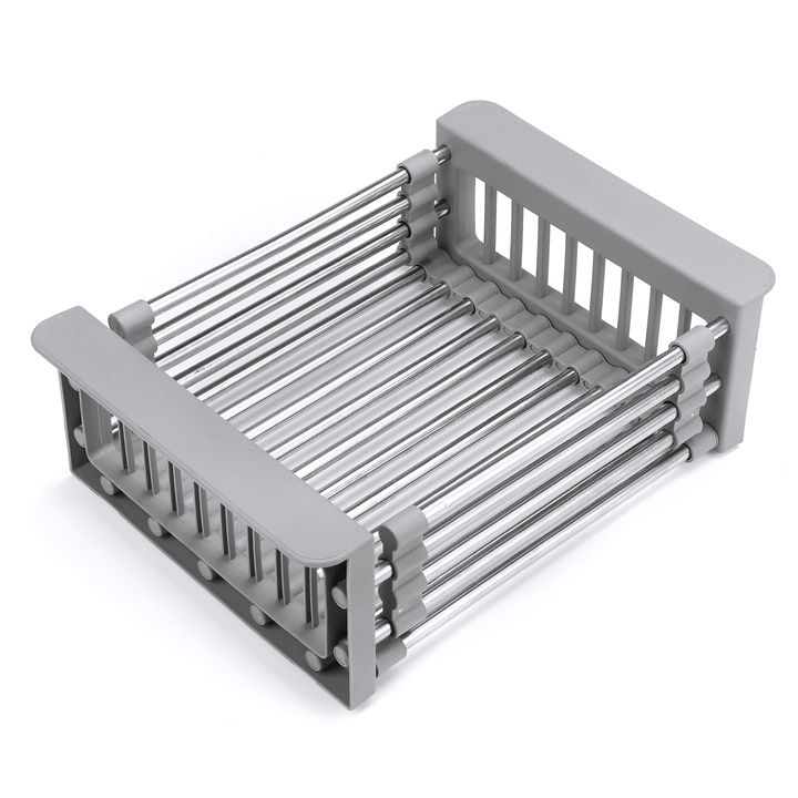 Kitchen Sink Stainless Steel Drain Basket Telescopic Multifunctional Fruit Washing Basket Dish Rack