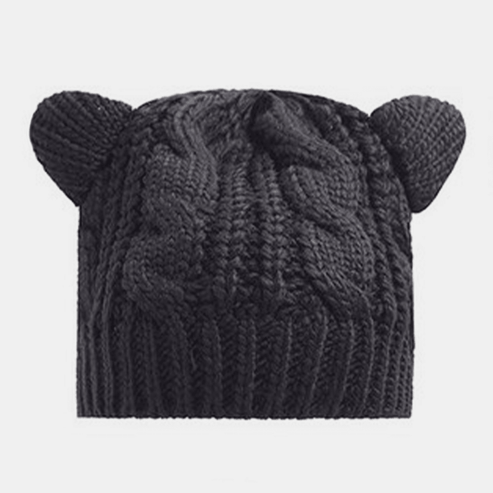 Unisex Woolen Warm Soft Cat Ear Decoration Casual Cute All-Match Couple Hat Knitted Hat - MRSLM