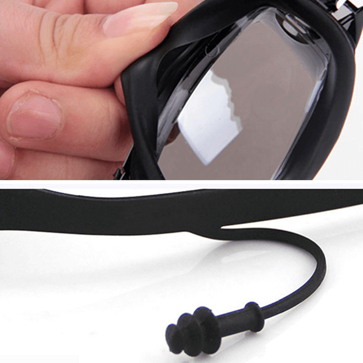 Men Women Summer Outdoor Siamese Silicone Earplugs Plated Swimming Goggles