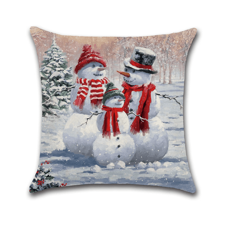 Christmas Snowman Printing Cotton Linen Cushion Cover Home Decorative Pillow Case - MRSLM