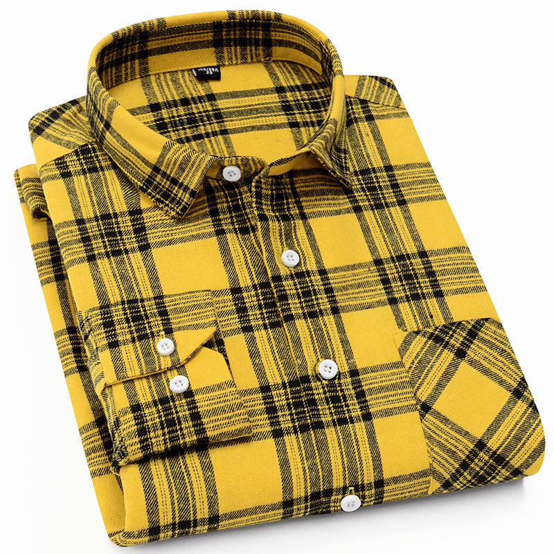 Men Casual Plaid Long Sleeved Shirt