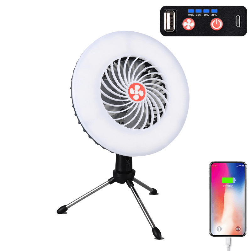 Ipree¬Æ 2-In-1 Tent Fan Light Magnetic 2 Modes Camping Light 3 Modes Hanging Hook Cooling Fan Emergency Power Bank for Hiking Travel