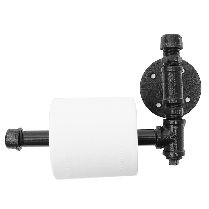 220Mm Industrial Iron Pipe Tissue Holder Rustic Wall Mount Black Toilet Paper Roll Holder