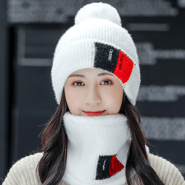 Unisex 2PCS plus Velvet Thicken Warm Windproof Neck Face Protection Riding Knitted Hat Scarf