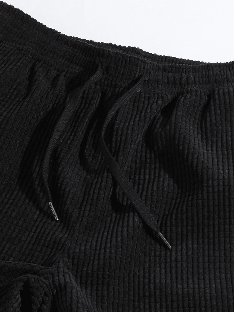 Mens Letter Embroidery Black Corduroy Pocket Harem Pants