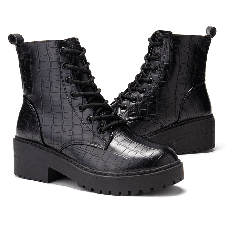 Women Casual British Style Veins Chunky Heel Short Boots