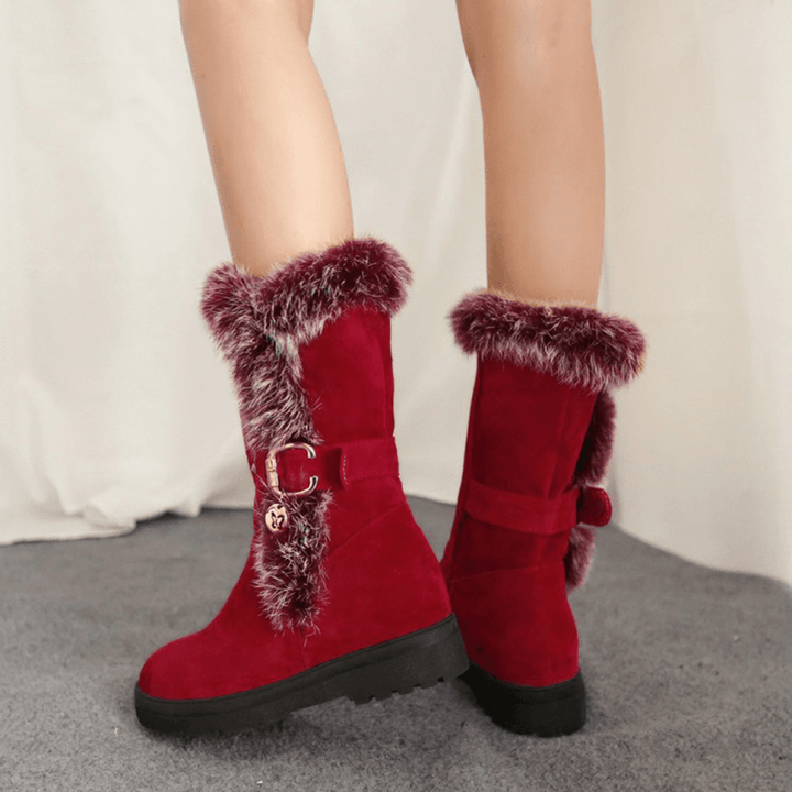 Plus Size Women Winter Plush Lining Buckle Decor Increased Heel Snow Boots