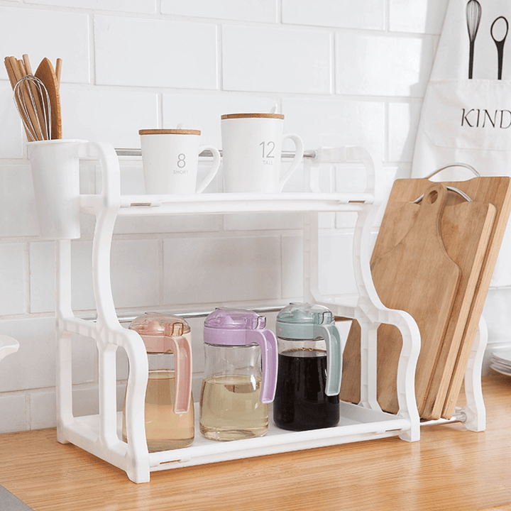 2 Layers Multifunctional Storage Rack Plastic Kitchen Tool Organizer Holder Shelf