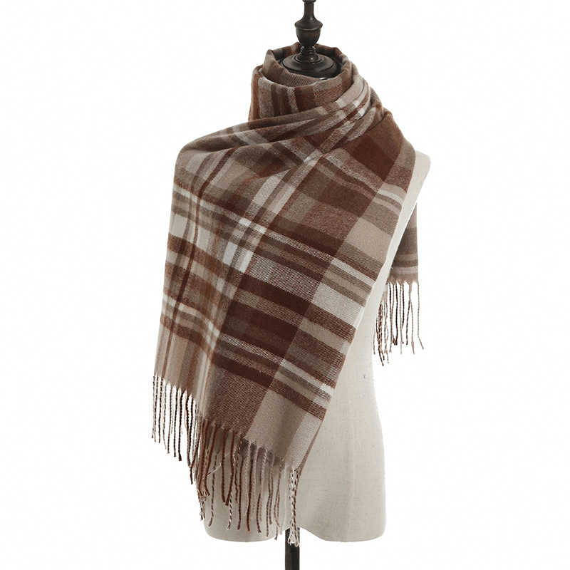 Imitation Cashmere Scarf Plaid Thickened Cold and Warm Tassels