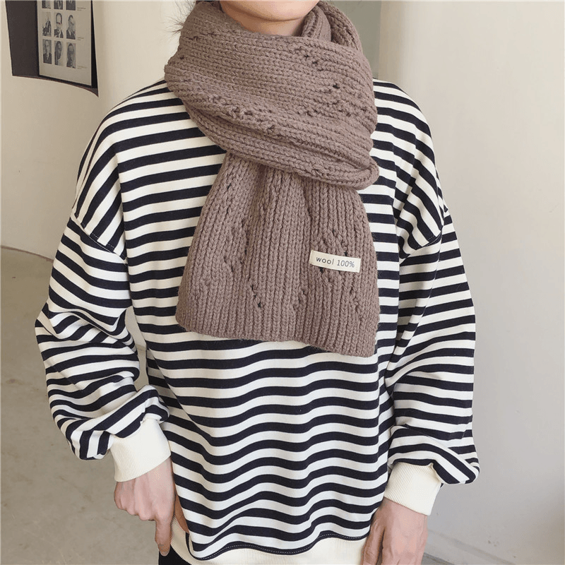 Pure Color Knitted Hollow Thick Warm Scarf