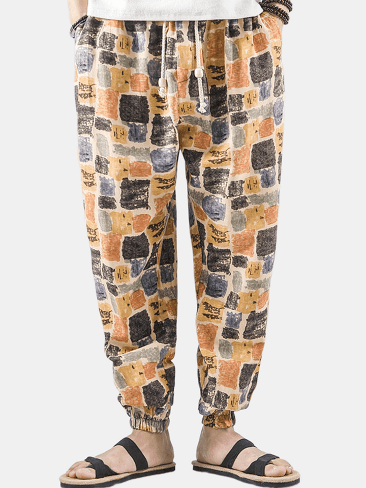 Mens Print Elastic Waist Jogger Long Pants