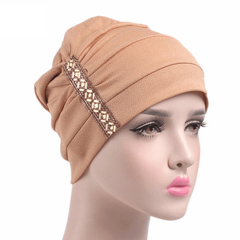 Womens Chemo Cap Soft Muslem Ethnic Beanie Sleep Turban Hat Headwear for Cancer Patients - MRSLM