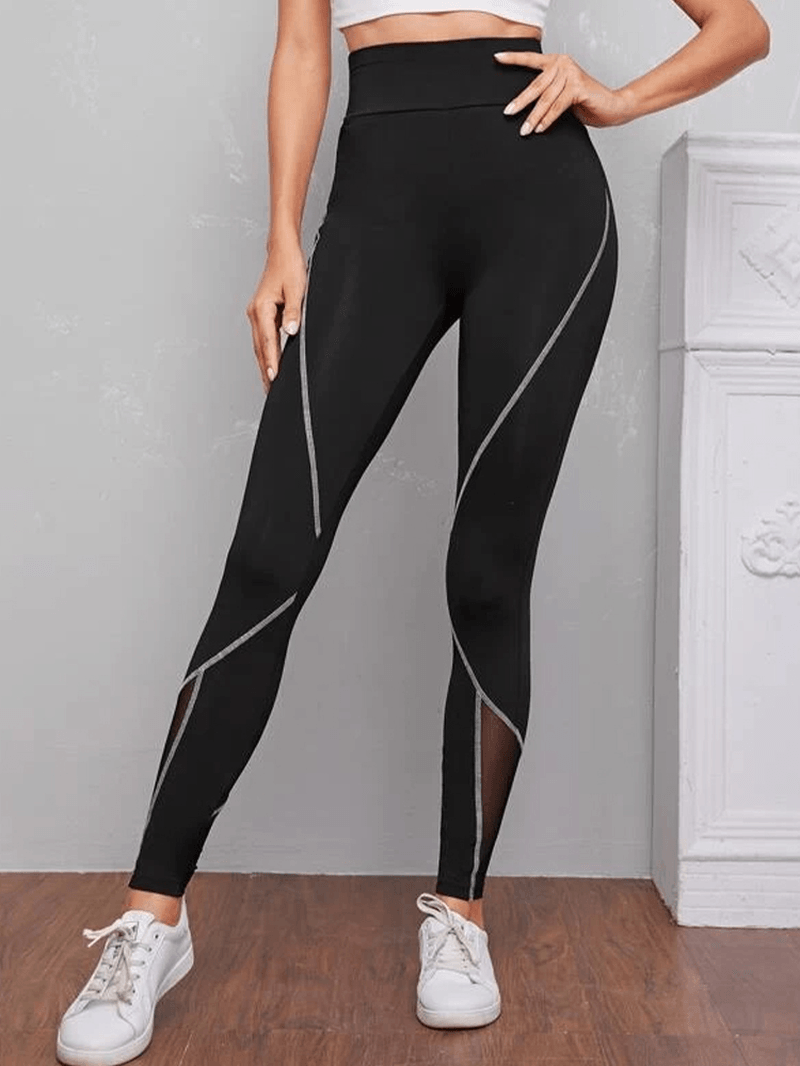 Women Patch Line Print Elastic Waist Bodycon Sport Casual Leggings - MRSLM