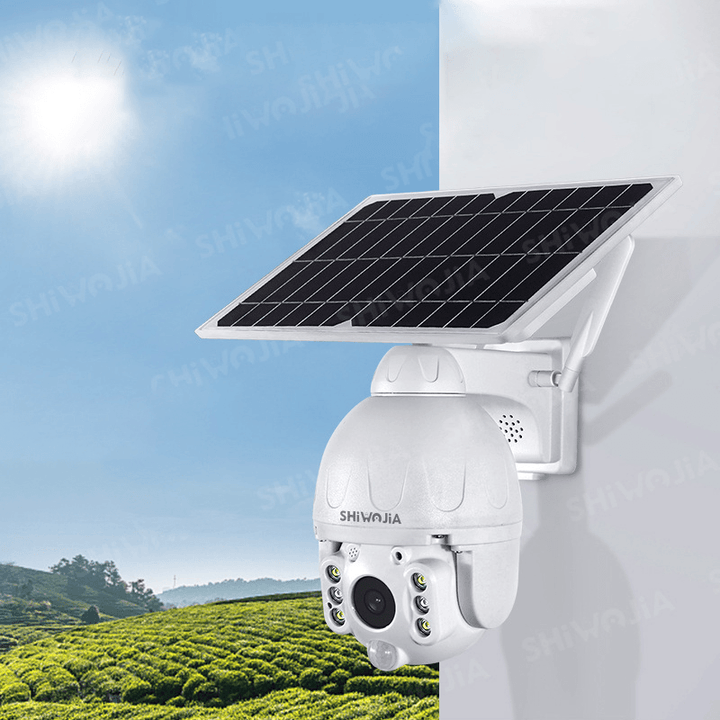 SHIWOJIA WIFI Home Security Camera Outdoor 1080P HD Smart Wireless Camera 360¬∞ View Rechargeable Solar Battery Powered Camera with IP66 Waterproof PIR Human Detection Color Night Vision 2-Way Talk Home Cameras