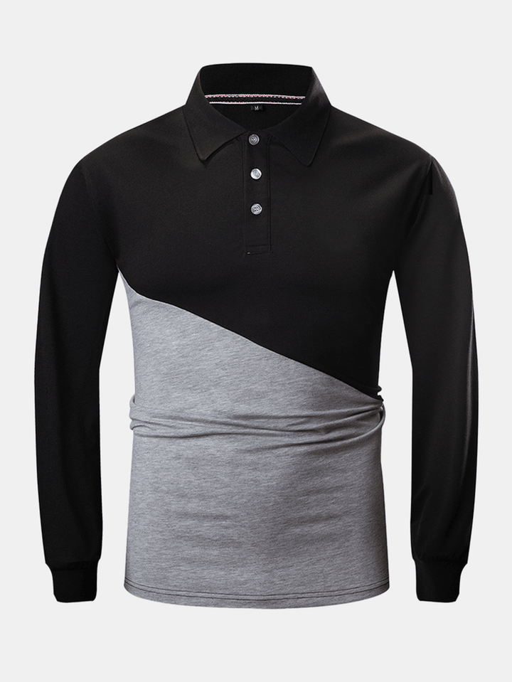 Mens Two Tone Stitching 100% Cotton Long Sleeve Casual Golf Shirts