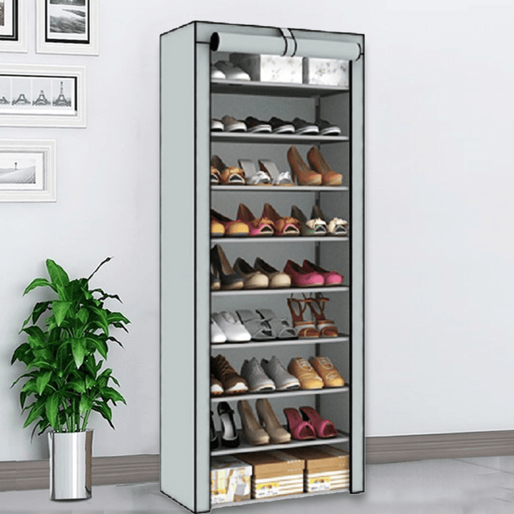 10 Tiers 9 Lattices Shoe Rack Shelf Storage Closet Organizer Cabinet with Dust Cover