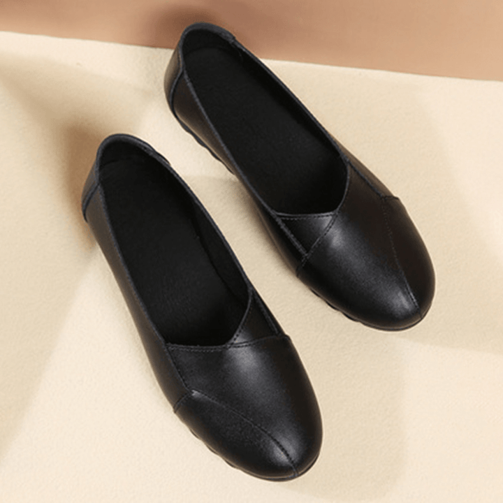 Women Casual Breathable Leather Halved Belt Slip-On Soft Sole Loafers