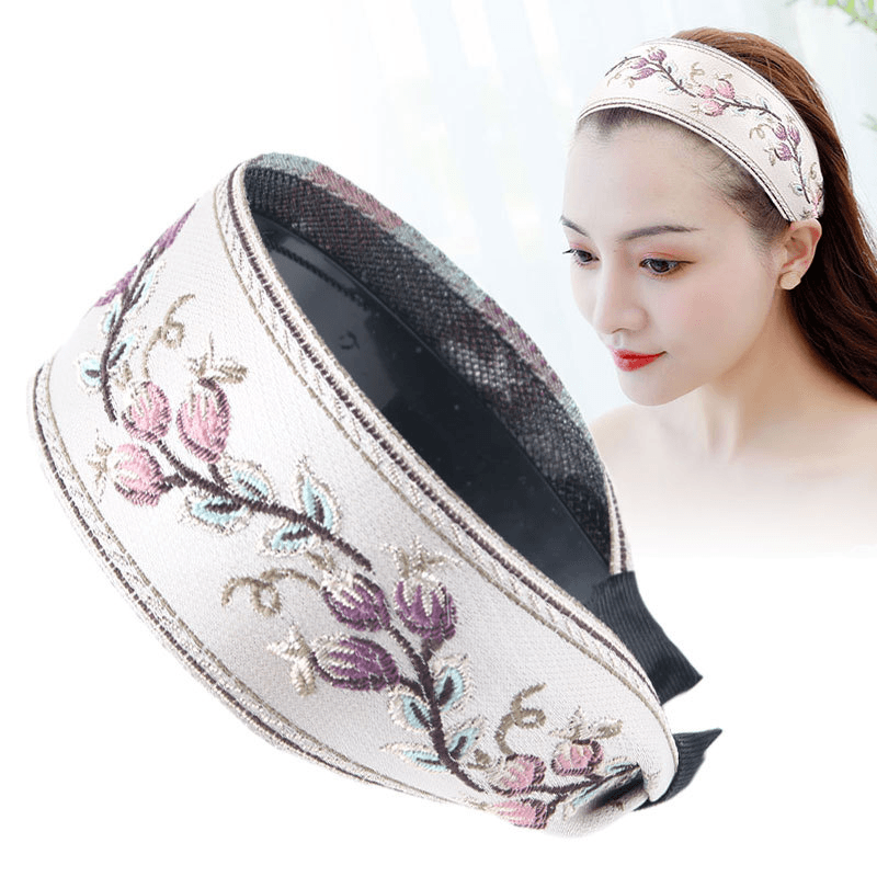 French Retro Simple Headdress Embroidery Flower Wide Brimmed Headband Toothed Non-Slip Headband Female