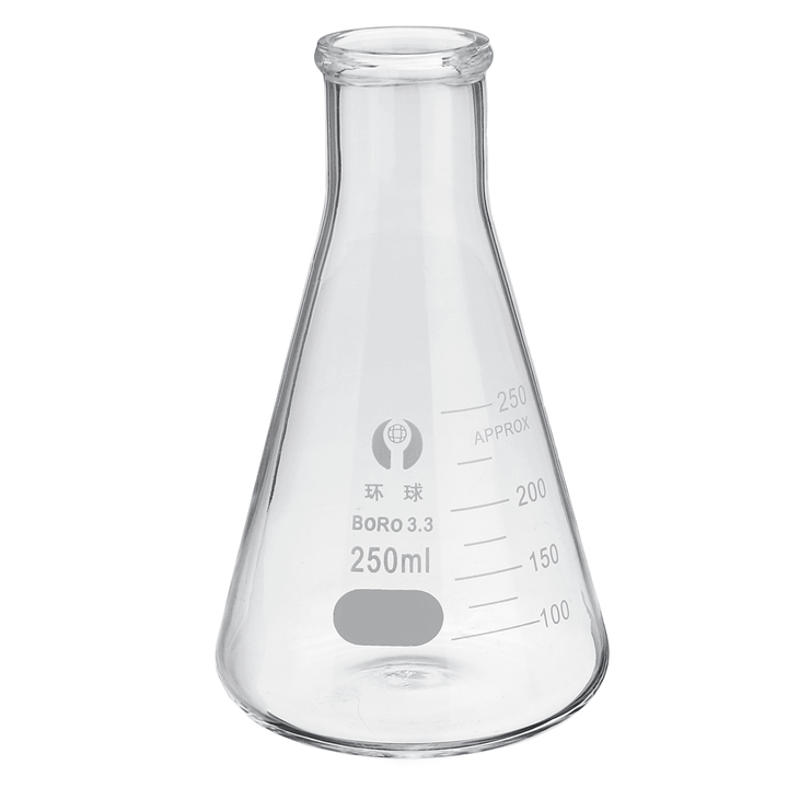 250Ml Lab Glass Erlenmeyer Conical Flask Bottle W/ Rim Borosilicate Laboratory Glassware