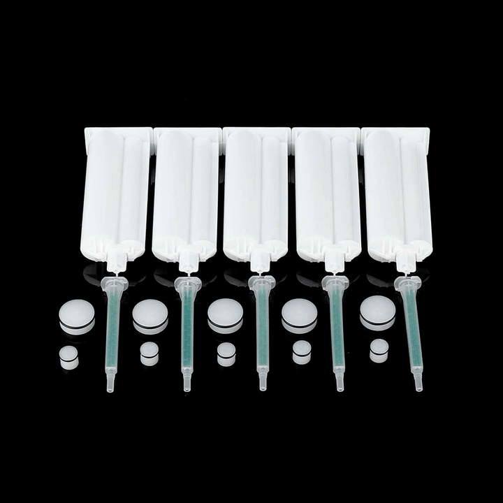 5Pcs/Set 50Ml 4:1 AB Glue Tube Dual Glue Cartridge Two Component Dispenser Tube with Mixing Tube Mixing Syringe for Industrial Glue Applicator