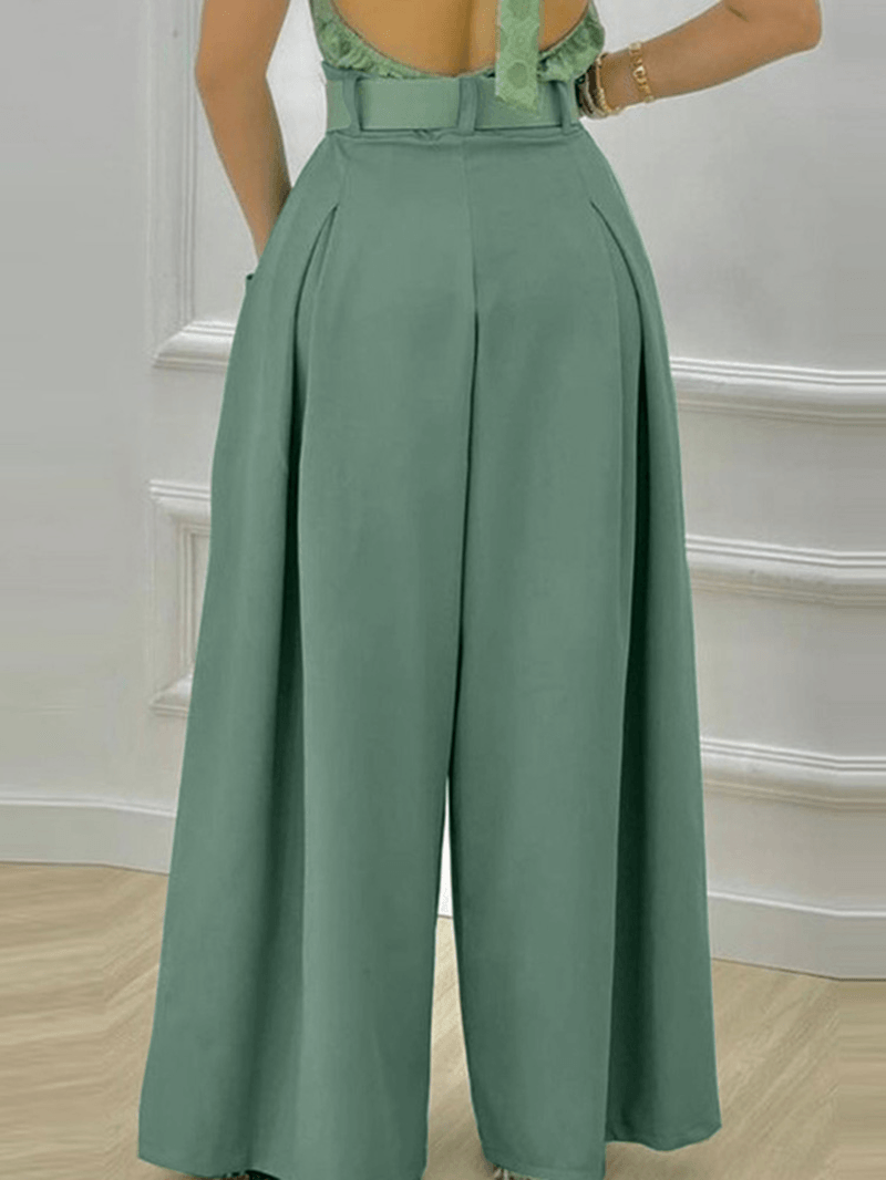 Daily Stylish Solid Wide Leg Loose Casual Side Pockets Pants for Women