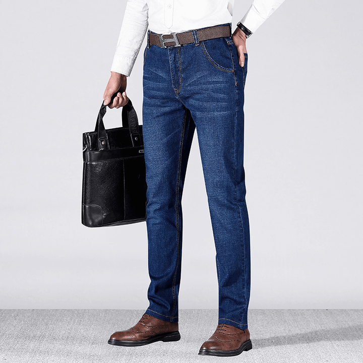 Men'S Spring and Summer Jeans Stretch Slim Straight Mid-Waist Large Size Business Casual Pants