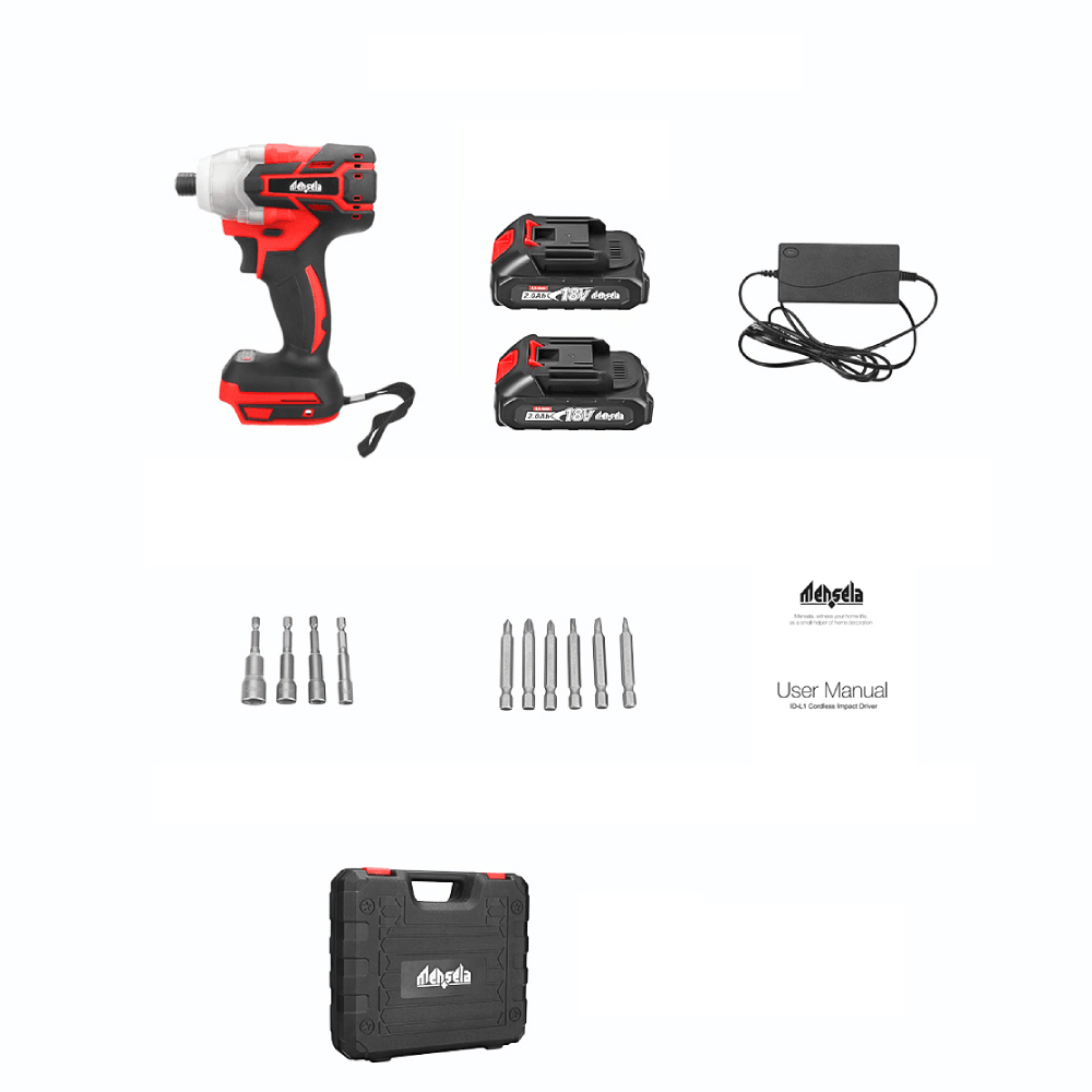 Mensela ID-L1 2.0AH 18V 3500RPM Brushless Impact Driver 3 Speeds Wireless Rechargeable Screwdriver W/ None/1/2 Battery & 6Pcs Driver Bits & 4Pcs Socket Bits for Metal Concrete Wood - MRSLM