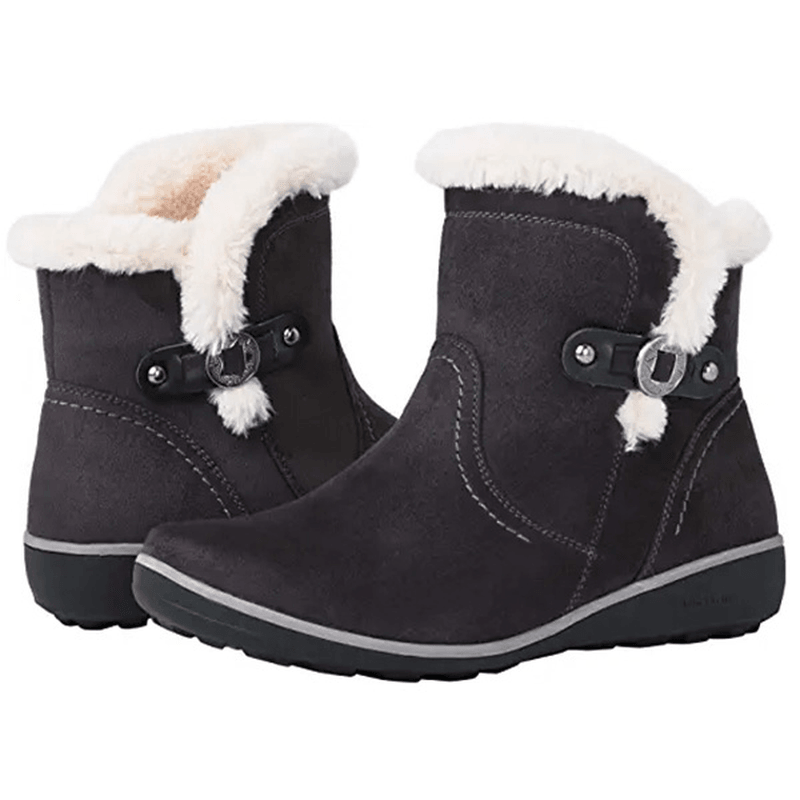 Women Winter Suede Warm Plush Lining Buckle Slip Resistant Ankle Snow Boots