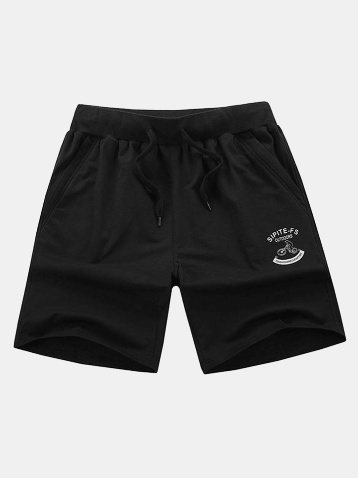 XS-5XL Mens Cotton Sports Shorts Elastic Waistband Zippered Pockets Short-Pants with Drawstring