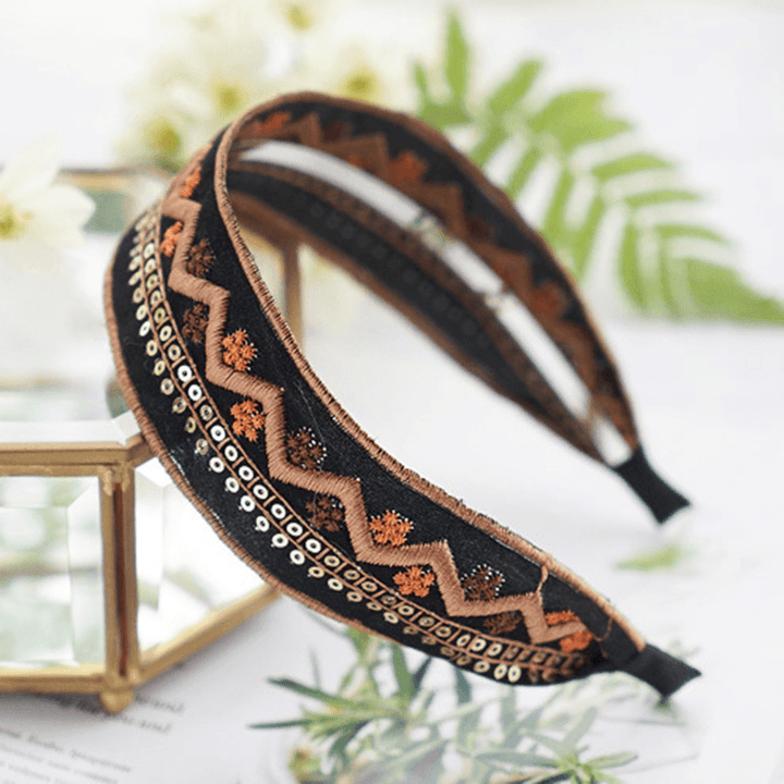 Ethnic Embroidery Lace Girl Headband Rural Girl Wind Suede Floral Fabric Headband Hair Accessories - MRSLM