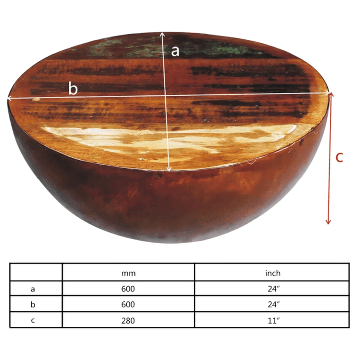 Unique Coffee Table Bowl-Shaped with Steel Base Solid Reclaimed Wood Accent End Table