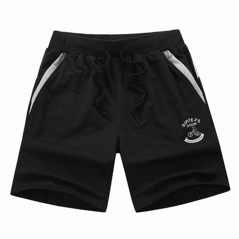 XS-5XL Mens Cotton Sports Shorts Elastic Waistband Zippered Pockets Short-Pants with Drawstring