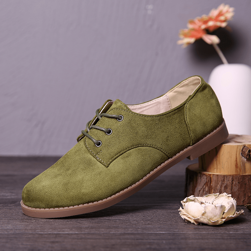 LOSTISY Suede Lace up Solid Color Casual Formal Flat Shoes