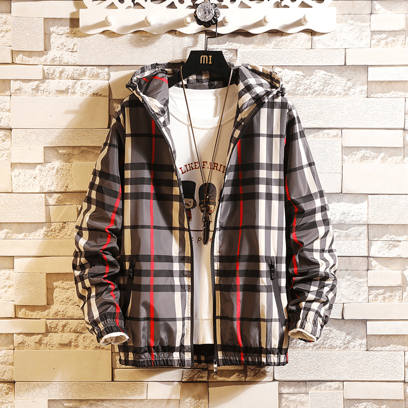 2020 Spring New Men'S Japanese Slim Hooded Plaid Jacket