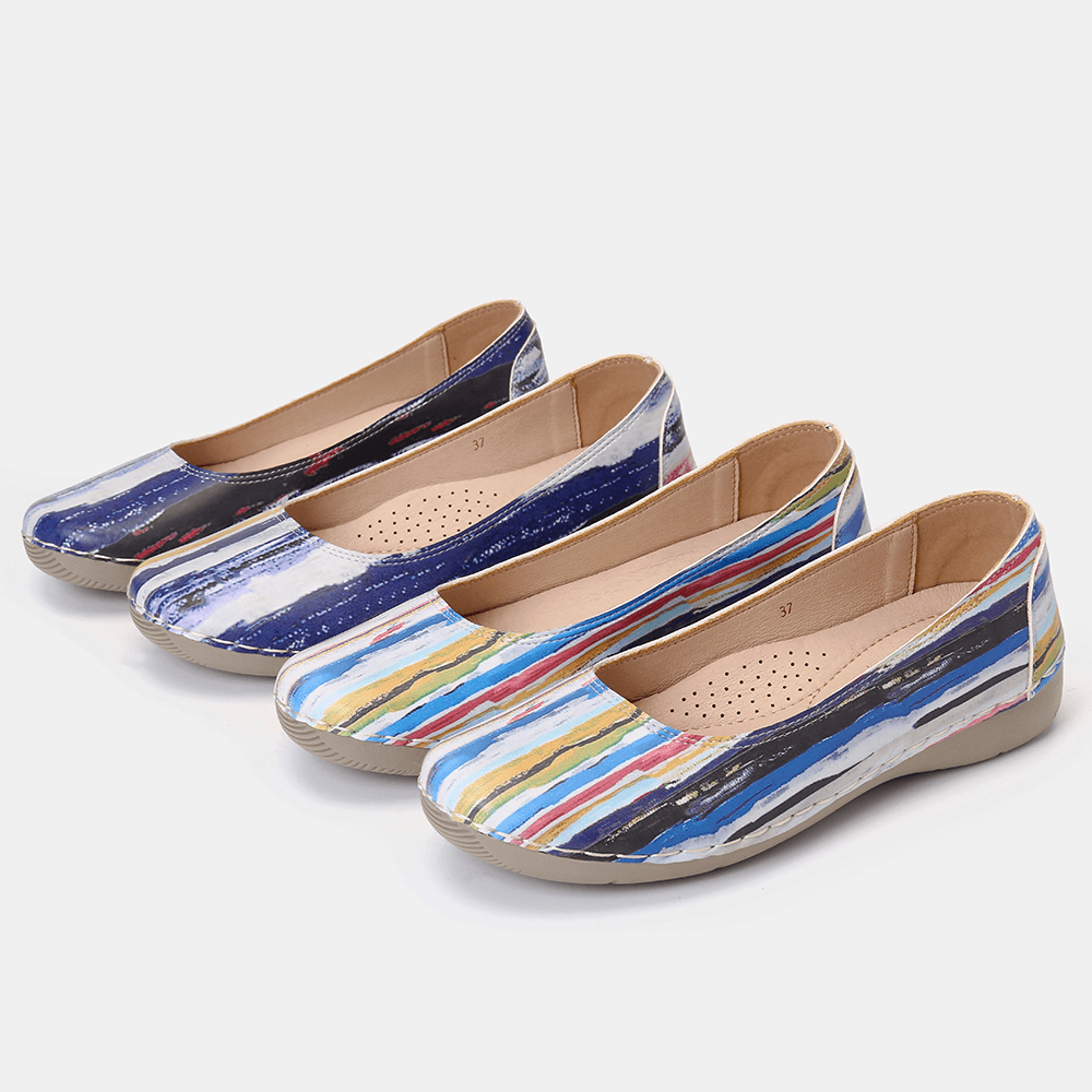 Multicolor Casual Leather Soft Sole Walking Flats