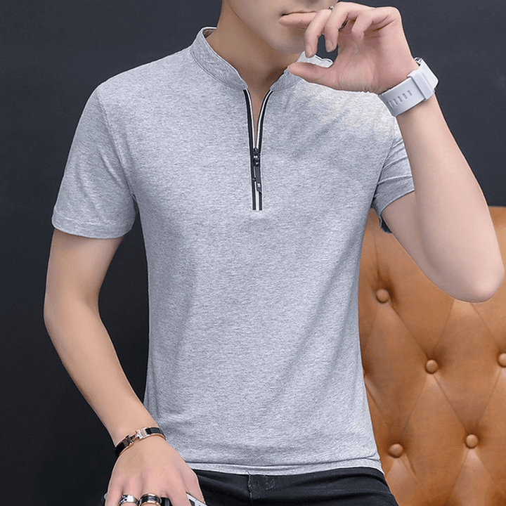 Men Short-Sleeved Slim Lapel Casual T-Shirts