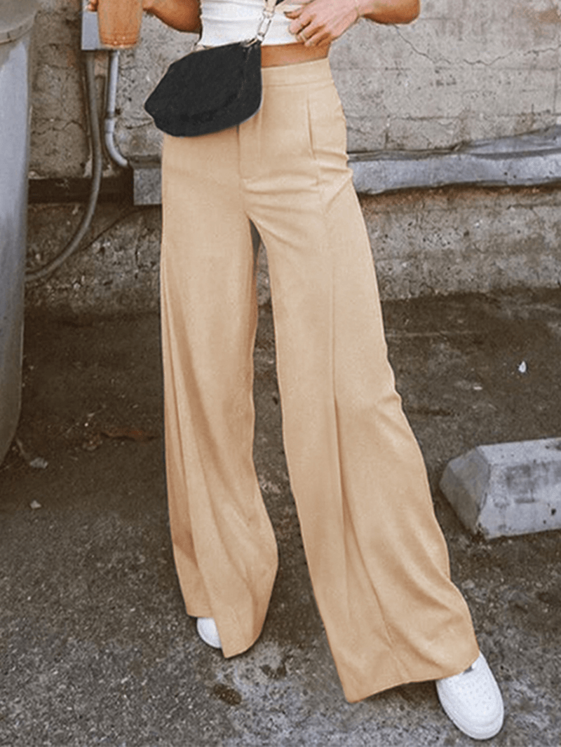 Women Solid Color High Waist Wild Casual Loose Wide Leg Pants