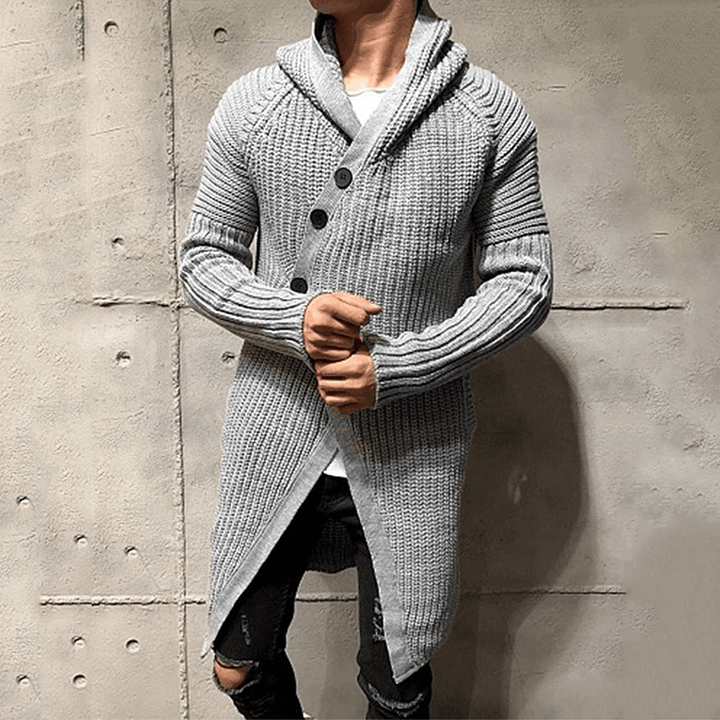 Sweater Cardigan Solid Color Hooded Long Knit Jacket