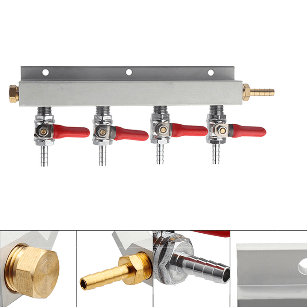 4 Way CO2 Gas Distribution Block Manifold with 7Mm Hose Barb Wine Making Tools Draft Beer Dispense