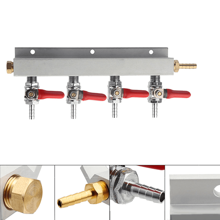 4 Way CO2 Gas Distribution Block Manifold with 7Mm Hose Barb Wine Making Tools Draft Beer Dispense