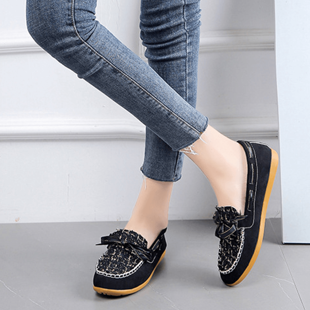 Women Butterfly Knot Decor Small Fragrance Wind Comfy Breathable Casual Slip on Loafers