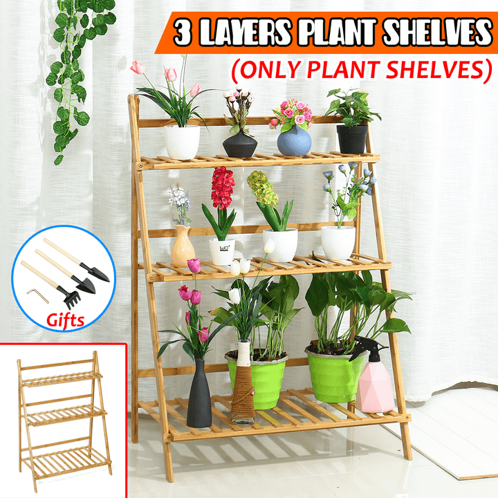 3 Layers Wooden Plant Shelves Garden Patio Flower Pot Rack Plants Stand